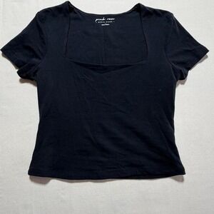 Pink Rose Ribbed Short Sleeve Large Black Coquette Balletcore, Minimalist, Girly